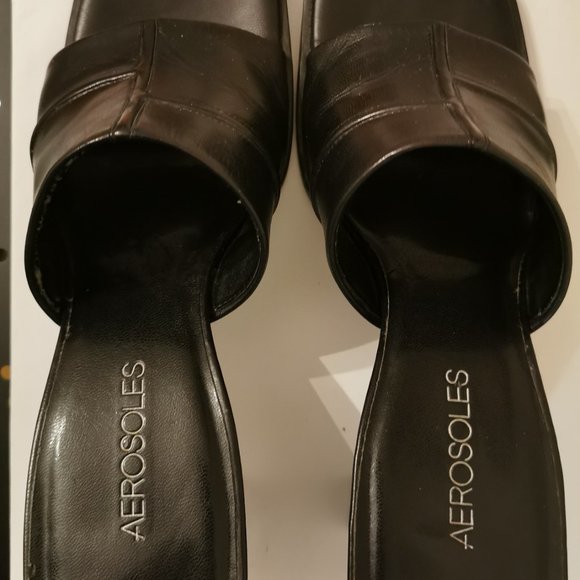 Aerosoles black leather heeled sandals size 7 - Picture 8 of 10